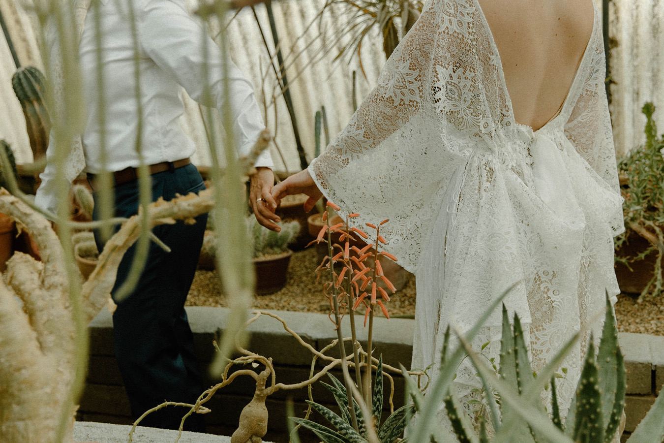Bride in a greenhouse before the ceremony