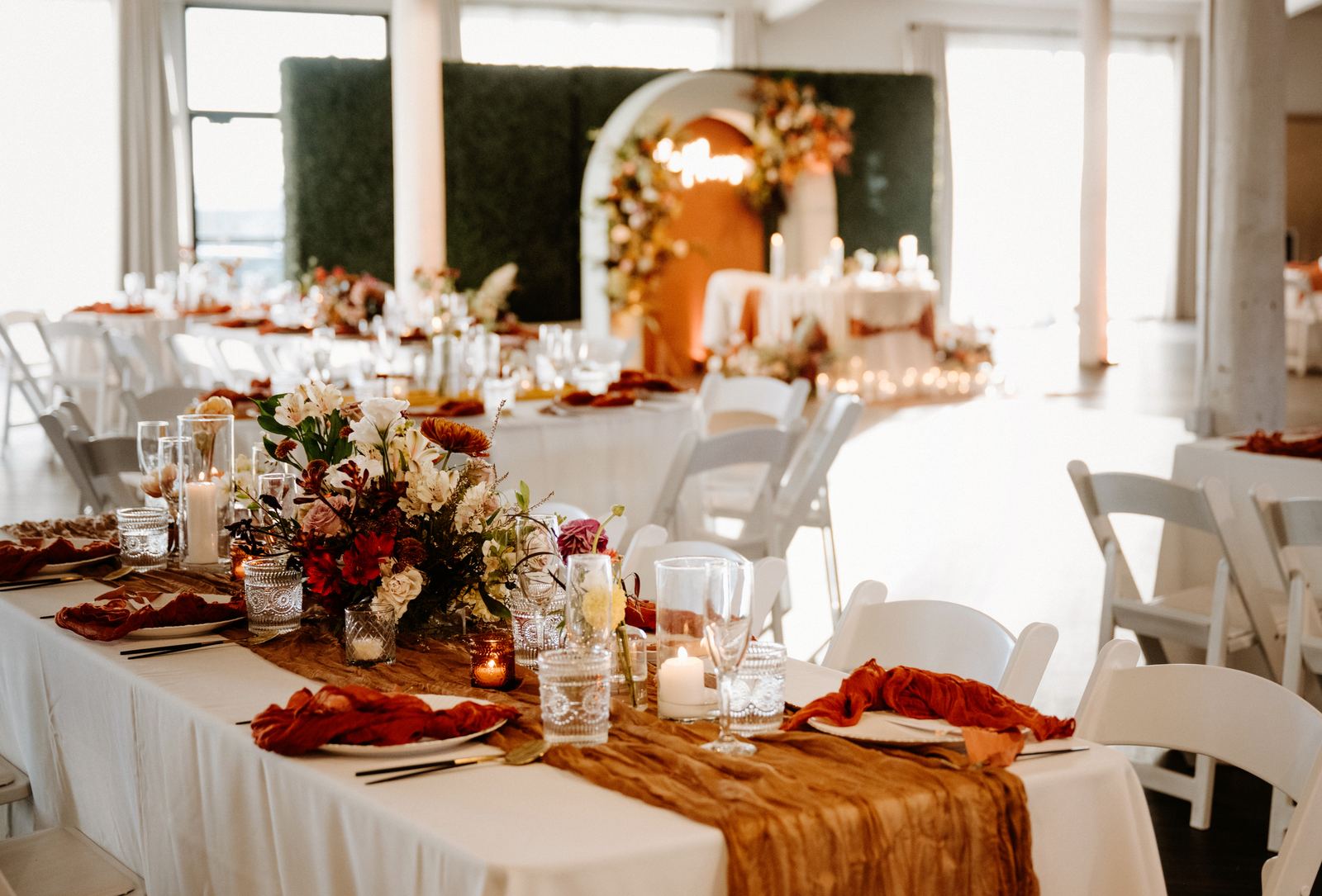 Rust and terracotta reception tablescape