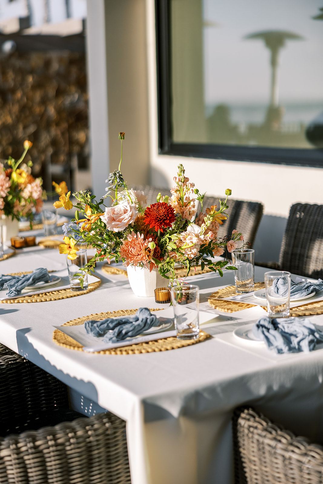 Rooftop reception tables overlooking the water
